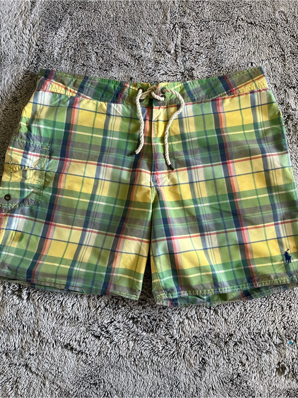 Men’s POLO by Ralph Lauren Yellow & Green Plaid Men’s Swim Board Shorts
